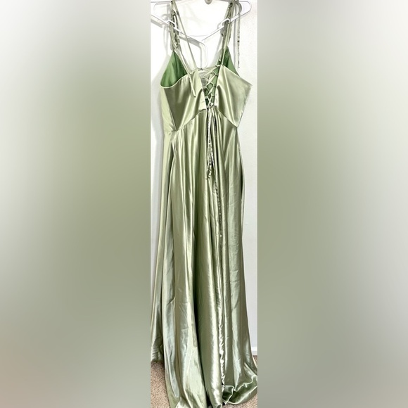 Vnaix satin sage gown prom banquet wedding formal pockets zip-tie bra inside 22W - Picture 3 of 4
